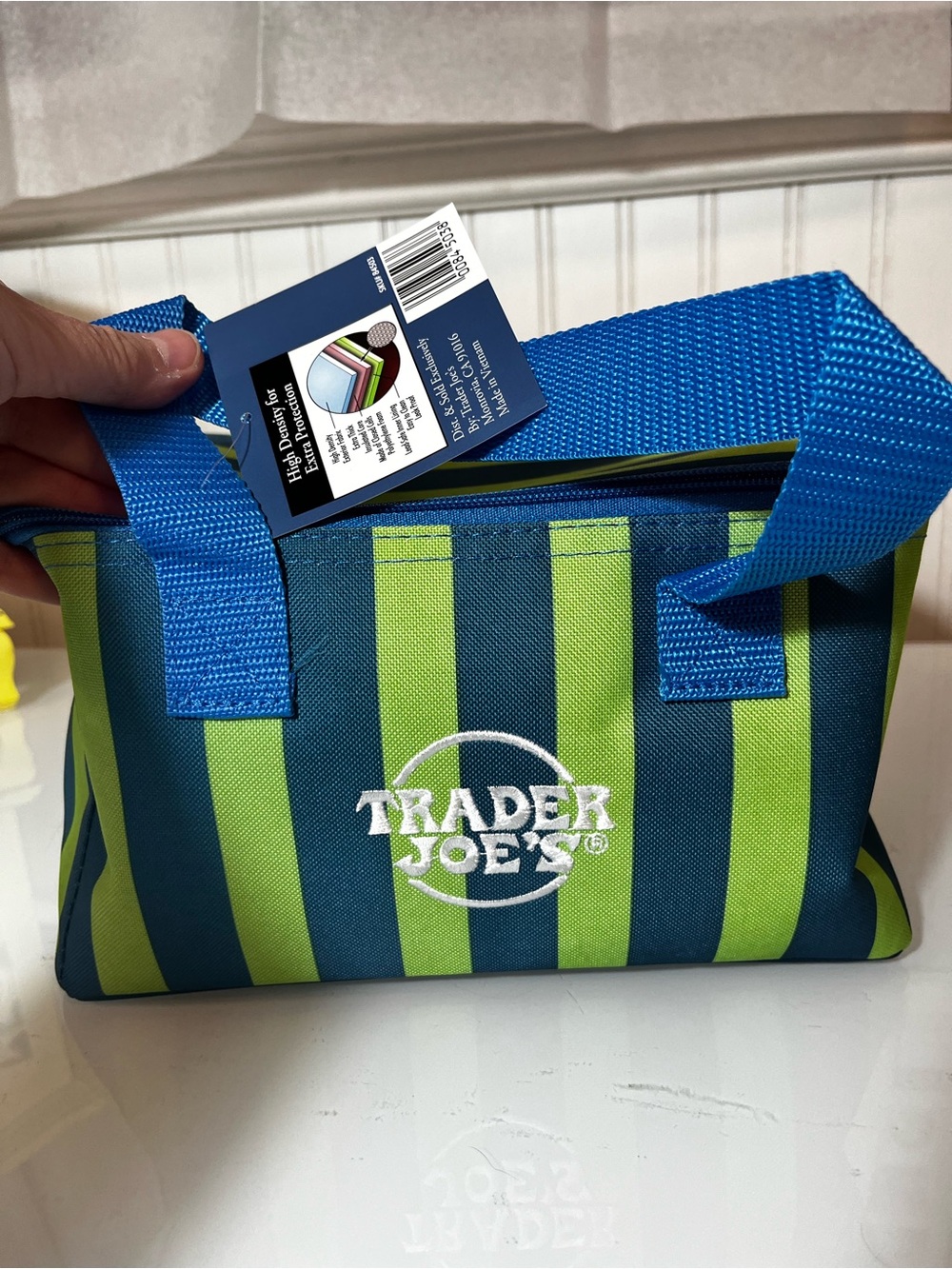 Trader Joe's Striped Mini Insulated Bag Tote Blue Green NWT limited edition